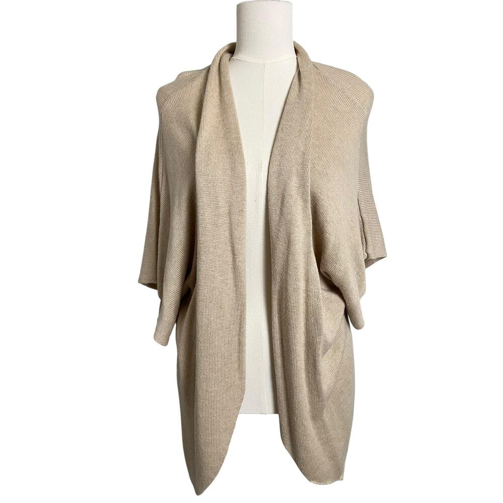 Leith Cardigan Sweater Womens Small Beige Open Front Kimono Sleeve Knit Drape